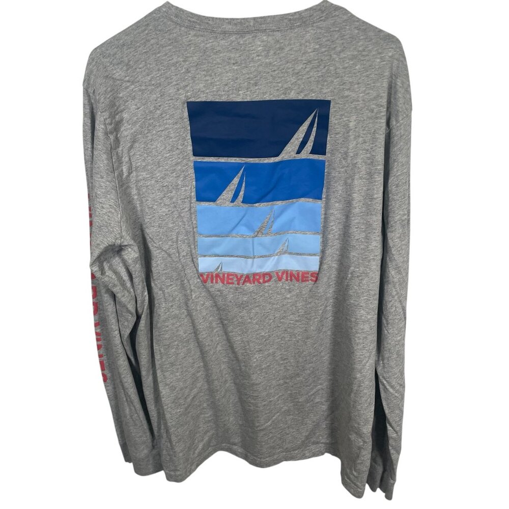 Vineyard Vines Sailing Blues Graphic T Shirt Mens Large Long Sleeves Pocket Gray